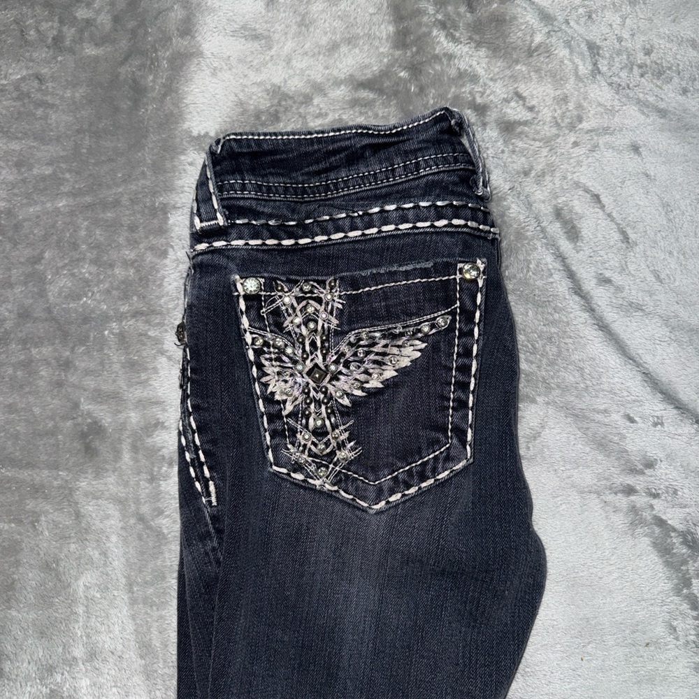 Miss Me Black Boot Cut Jeans with Silver Embroidery